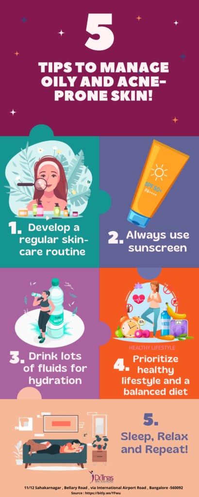 Tips for managing oily acne prone skin infographic